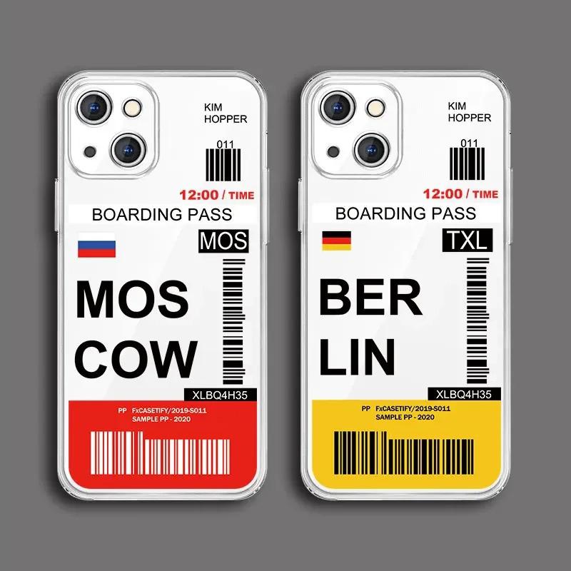 Funny World City Tourist Ticket Label Phone Case for iPhone 16 15 14 Pro Max Plus Dustproof Non-Slip Transparent Cover Fundas