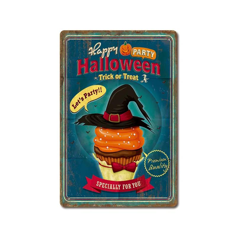 Halloween Festival Decor Plaques Kitchen Home Garage Wall Tin Sign Vintage Art Metal Signs Trick Or Treat Pumpkin Plate Poste