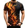 Modny Męski Trendy Krótki Rękaw Seria Płomieni Drukowany 3D Street T-shirt Okrągły Dekolt Casualowy Top