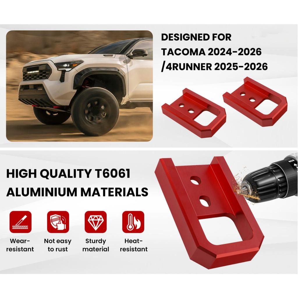 DY1653 Vehicle Tow Hook Red 2 Pack Metal 5000-6000 Lbs Load Capacity 13.31x8.41 Cm for 2024-2026 Toyota Tacoma 2025-2026 4Runner