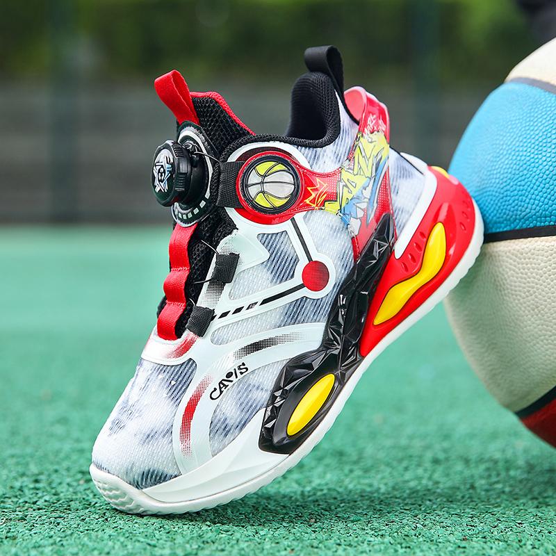 Jungenschuhe Neue Kinder Mesh Atmungsaktiv Rutschfest Laufschuhe Große Jungen Studenten Drehverschluss Gepolsterte Basketballschuhe