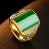Bague ouverte réglable pour homme en or vert émeraude carrée