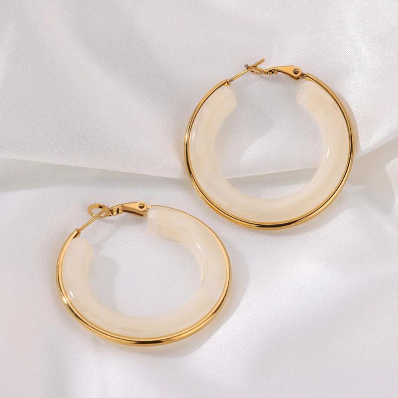 European And American Exaggerated Gradient Color Retro Style Temperament C-Shaped Resin Earrings Stainless Steel Hoop Earrings