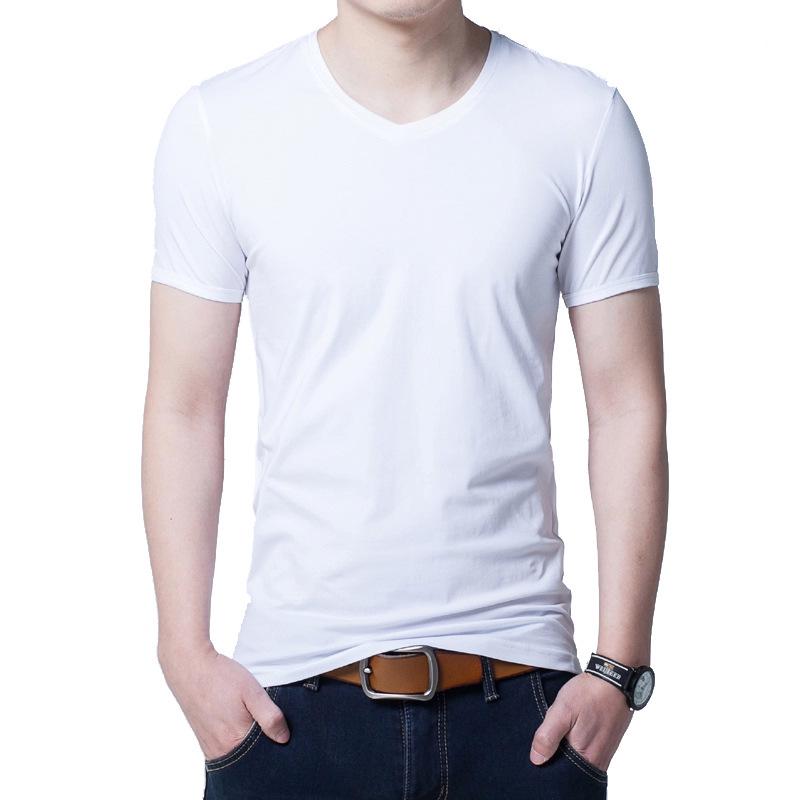 2026 Men's Solid Color Cotton V-Neck Slim Fit Short Sleeve T-Shirt