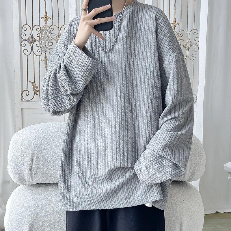

2026 Spring Men Casual Harajuku T Shirts Men Loose Round Neck T-Shirts Male Fashion Korean Streetwear Long Sleeve Tops Tees XXL
