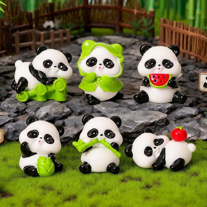 6PCS Mini Panda Figurines Ideal for Adding Charm to Dollhouse and Terrarium Decor