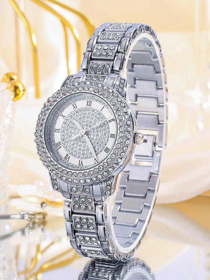

1pc-Roman Patterned Women s Quartz Watch, Women s Watch, Starry Sky Bracelet, Quartz Watch срібний