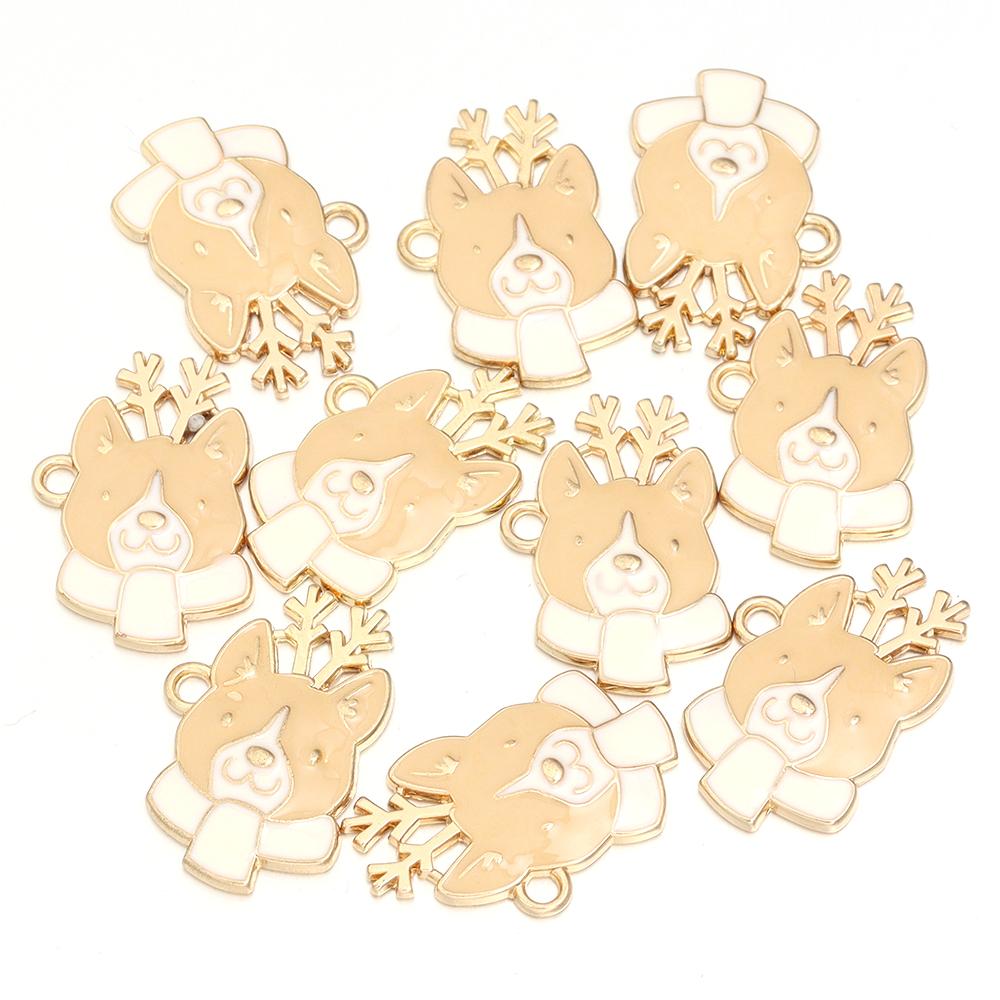 10pcs Alloy Enamel Christmas Charms Cute Xmas Pet Dog Bone Pendants For Jewelry Making DIY Earrings Necklace Gifts Accessories