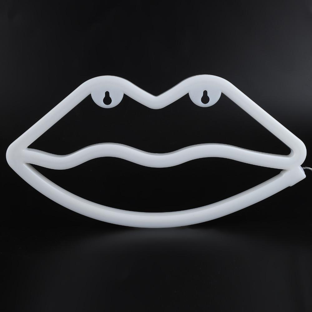 USB or Battery Powered LED Neon Sign Lip Shaped LED Light Romantic Neon Wall Sign  Home Decoration