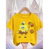 Street SpongeBob SquarePants Casual T Shirt 3-14Y Boys Girls Summer Cute Kawaii Fashion Hot Cartoon Crew Neck Kids