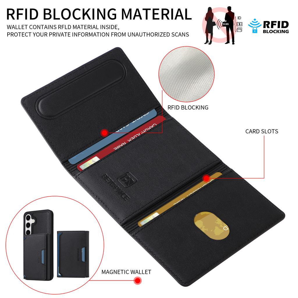 For Samsung Galaxy S24 Magnetic Case BETOPNICE Leather Phone Cover Kickstand with Detachable Card Bag