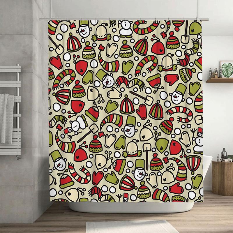 

Tu Cute Snowman Shower Curtain Winter Holiday Bathroom Decor Festive Christmas Pattern Waterproof Fabric Home Decoration Holiday W60H190(CM)-1 Pcs