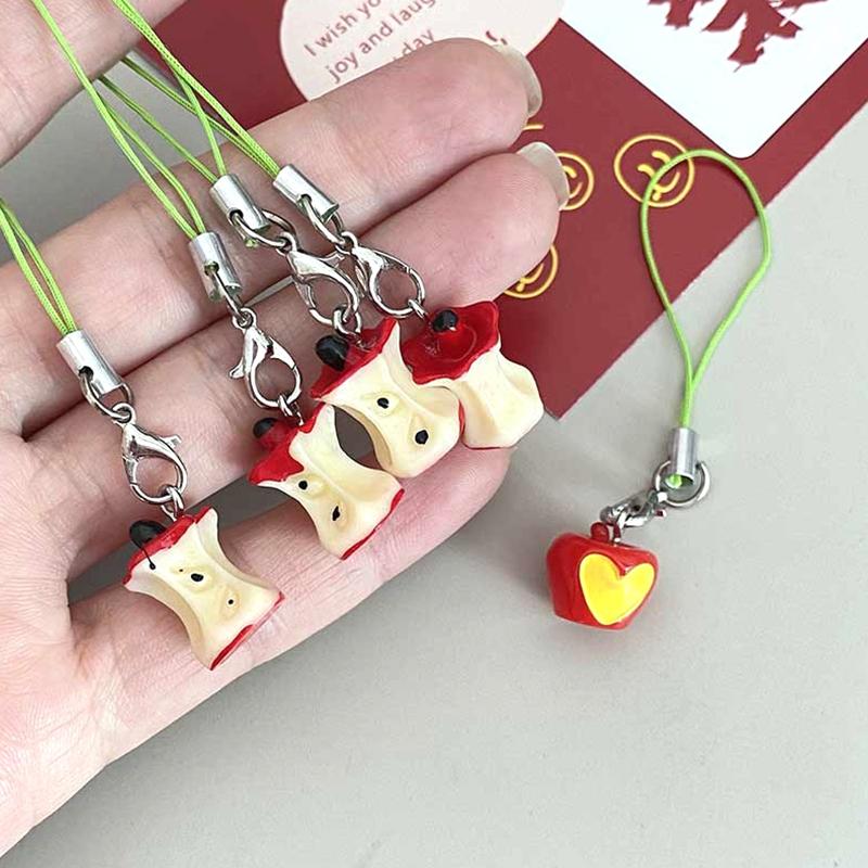 1Pc Cute Love Apple Keychain Apple Core Mobile Phone Rope Pendant Car Keyring U Disk Backpack Charms Bag Decor Send Bestie Gift