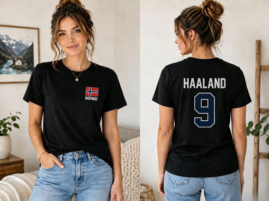 2026 Haaland Norwegia Nr 9 Dwustronny T-shirt Graficzny Flaga Reprezentacji Nadruk Koszulka Kibica Piłki Nożnej