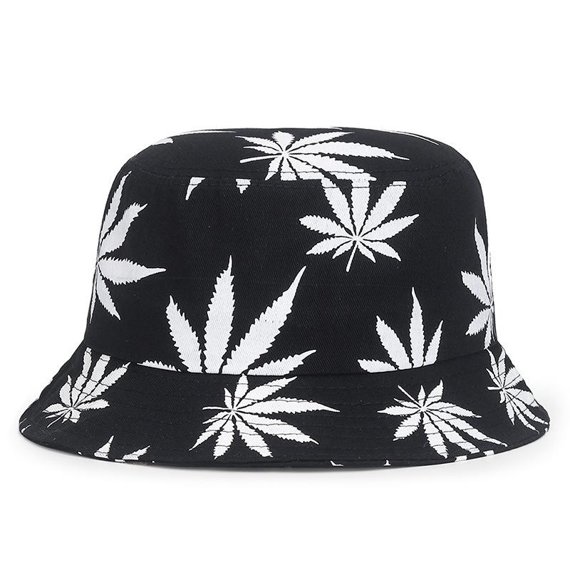 Black Leaf Bucket Hat Summer Coconut Tree Unisex Simple Bob Caps Hip Hop Gorros Men Women Panama Cap Beach Fishing Boonie Sunhat