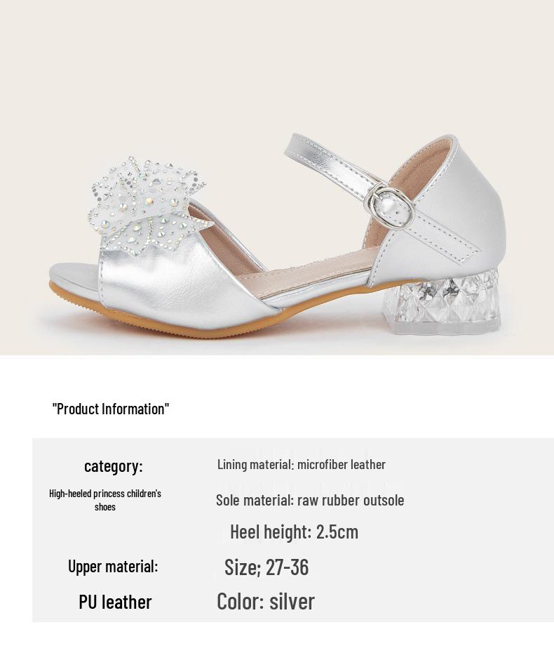 2025 New Girl's Bowknot High Heel Sandals - Princess Style for Outdoor Wear