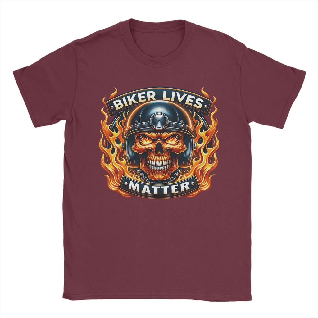 Oversized T Shirt Summer Biker Lives Matter Fiery Skull Rider Novelty TShirts Pure Cotton Tshirt for Unisexs Awesome Top Tees