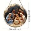 Wood 1pc Virgin Mary Jesus and Joseph's Family Wooden Ornaments Sign Scene Ornaments 8in/20cm 2D Plane Hanging Home for Door, Wall, Home, Room