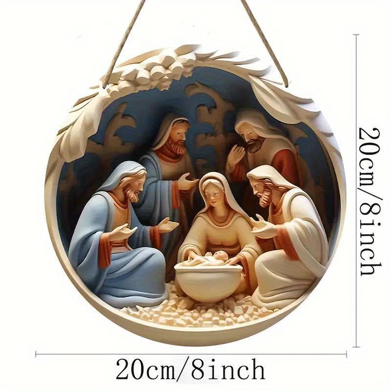 Dřevo 1ks Panna Maria Ježíš a Josefova rodina Dřevěné ozdoby Znamení Scéna Ozdoby 8in/20cm 2D Rovina Závěsná Domov na Dveře, Zeď, Domov, Pokoj