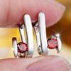 Round Stone Red Crystal Zircon Geometric Hoop Earrings For Women Vintage Silver Color Ear Buckle Wedding Jewelry Engagement Gift
