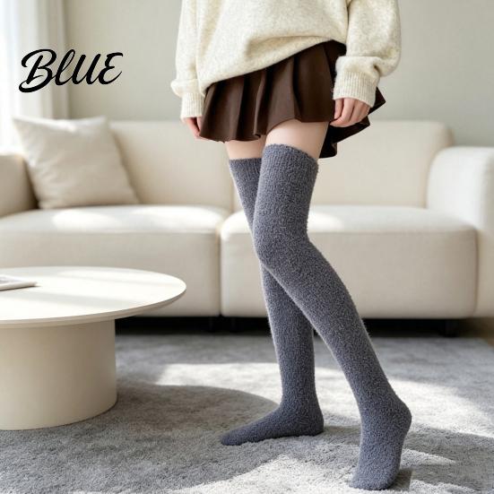 Skin Friendly Plush Hosiery 1 Pair Fuzzy Thigh High Socks for Women Long Soft Fleece Fluffy Sleep Leg Warmer Thickened Over The Knee Stockings,