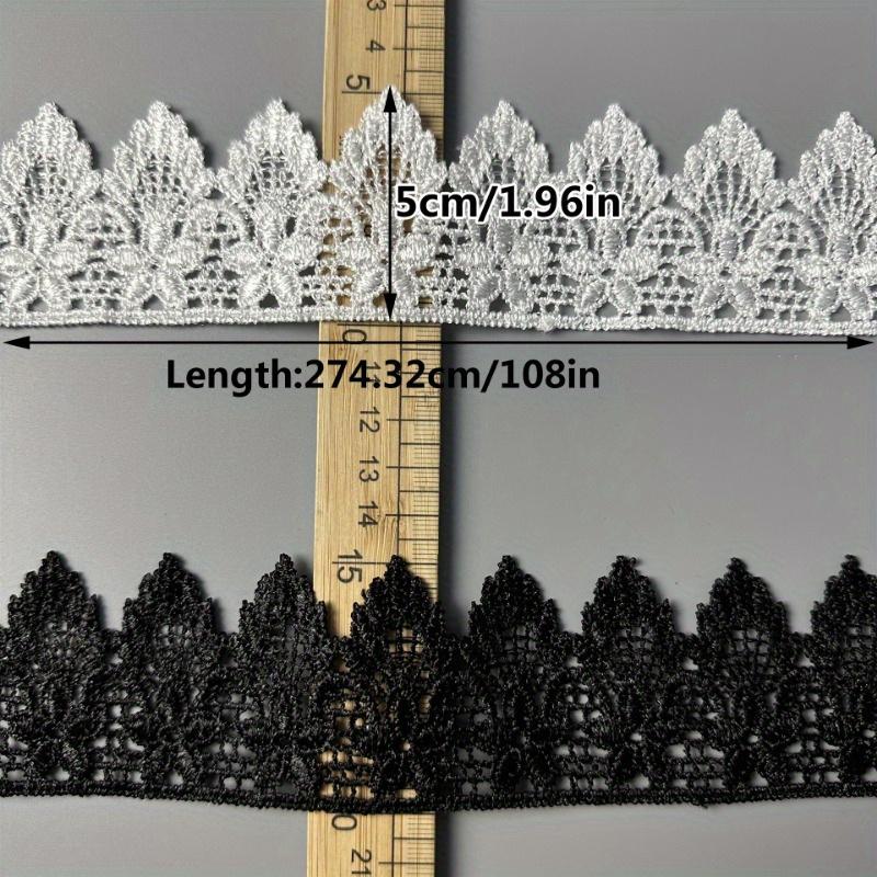 3Yards White/Black Floral Lace Trim - Water-Soluble Flower Embroidery for Wedding Veils, Hair Accessories & DIY Clothing Crafts
