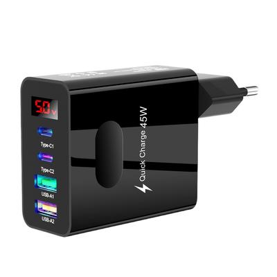 45W USB C-lader 4 porter Hurtiglading Digital skjerm Mobiltelefonadapter for IPhone 16 15 Xiaomi Huawei QC 3.0 Vegg PD-lader