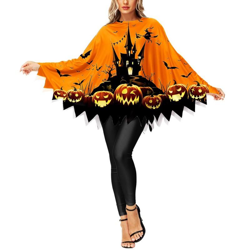 Halloween Cape Pumpkin Spider Skull Ghost Print Cloak Party Cosplay