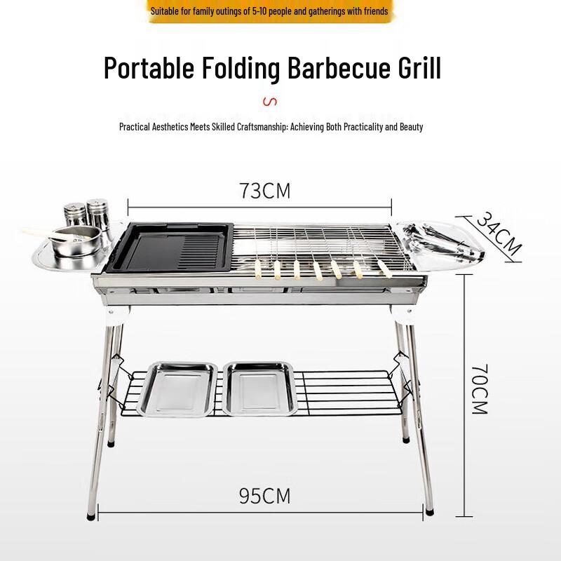 Junwen Portable Stainless Steel Charcoal BBQ Grill