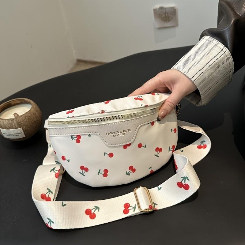 1pc Women'S Crossbody Bag Lightweight, Versatile, And Fashionable Cherry Print Waist Bag Featuring a Zipper Closure And an Adjustable Strap