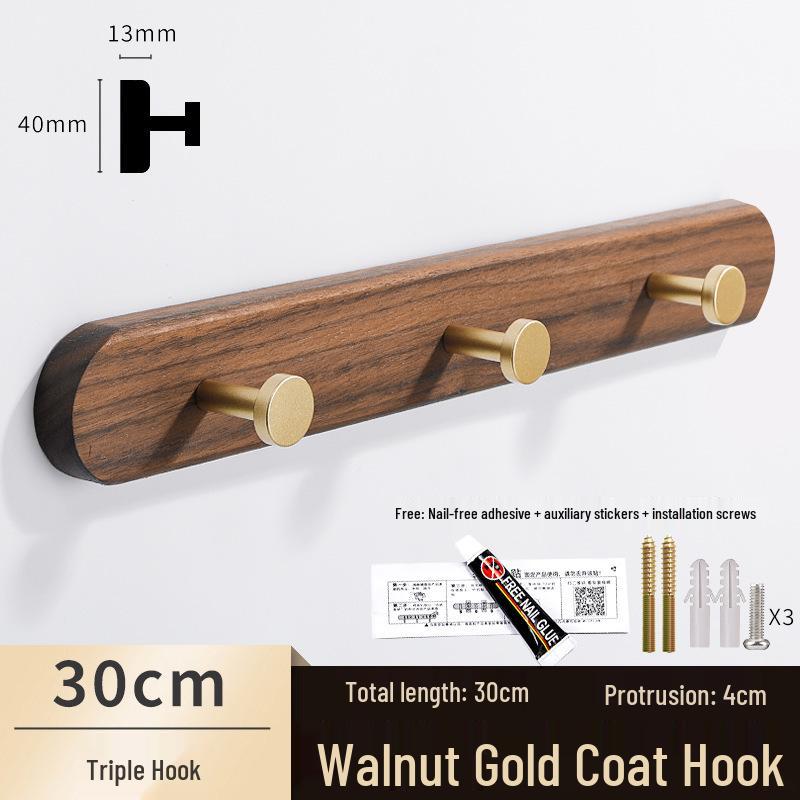 Solid Wood No-Punch Adhesive Coat Rack: Tiered Entryway/Wall/Door Mount Hanger