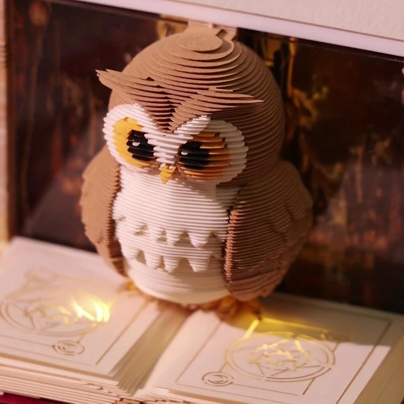 3D Owl 2026 Full-Year Calendar Calendar Magic Academy Theme Series Calendar Creative Desktop Ornament DIY Paper Carving Memo Pad