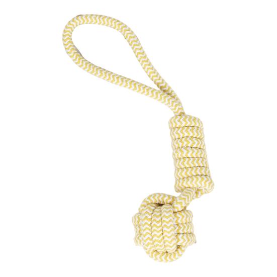 

Хлопковая веревочная игрушка для собак, узел-мяч, игрушка-грызун, интерактивная веревка для перетягивания с кольцом-ручкой для чистки зубов и снятия скуки у собак жёлтый