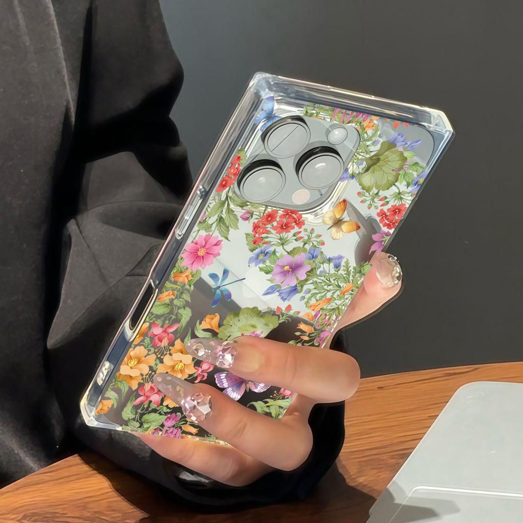 Clear Square Back Tube Case Protection For iPhone 15 Plus 14 Pro Max 13 16 ProMax 11 12 Anti-Oxygen,Flower Butterfly Pattern Casing