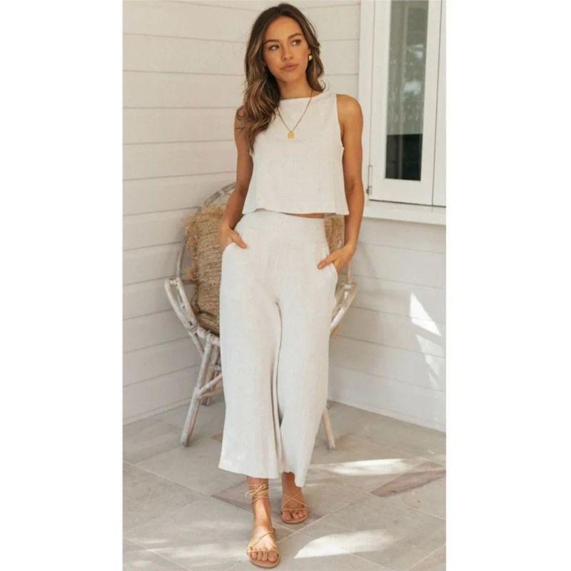V-neck Vest Wide Leg Pants Two-Piece SETV Collar Vest Loose Pants Two-piece Set