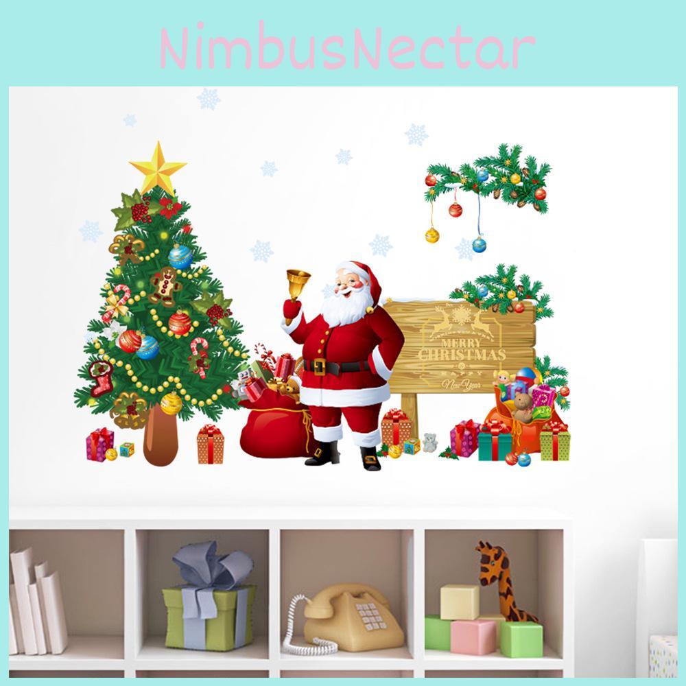 Christmas Wall Decal Pvc Removable Santa Claus And Tree For Holiday Decor And Living Room