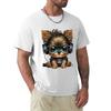 Yorkshire Terrier Puppy Wearing Headphones And Sunglasses Tshirt Daily Wear Print Tshirt