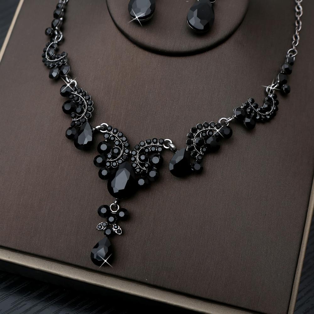 3pcs High-end Luxury Mysterious Black Droplet Gemstone Women's Necklace Dignified Elegant Banquet Dress Niche Design Jewelry Set