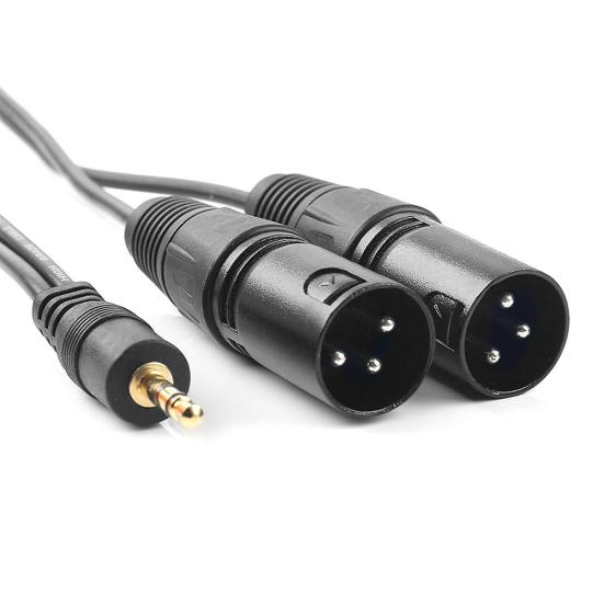 1.5m 3.5mm Aux Stereo Audio Male to 2 Dual XLR Male Cable Cord for Phone Laptop