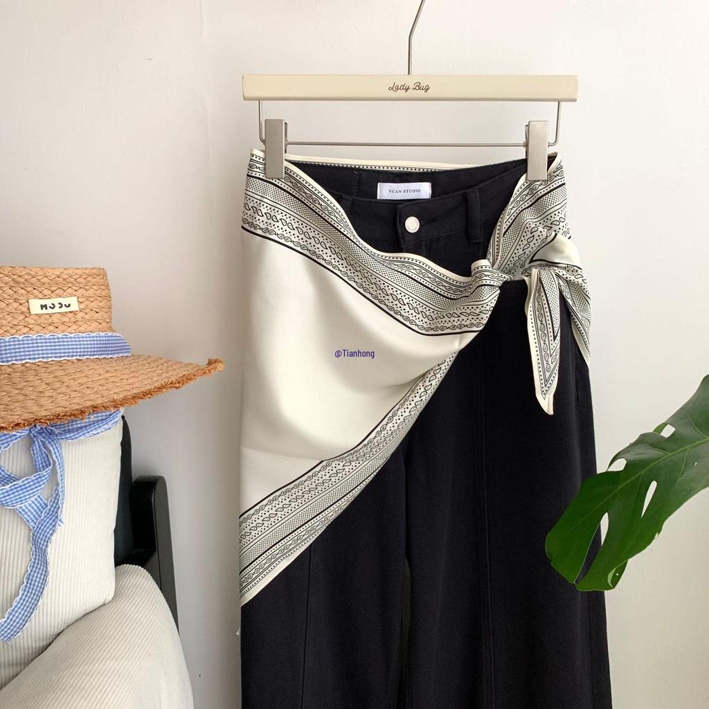 Korean Cashew Flower Triangular Scarf: Women's Layered Accessory Waist Belt Decoration