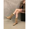 Thick Heel Pointed Skinny Boots Short Boots Women's Boots Season Pile Boots with Skirt Suede Medium Boots Martin Boots