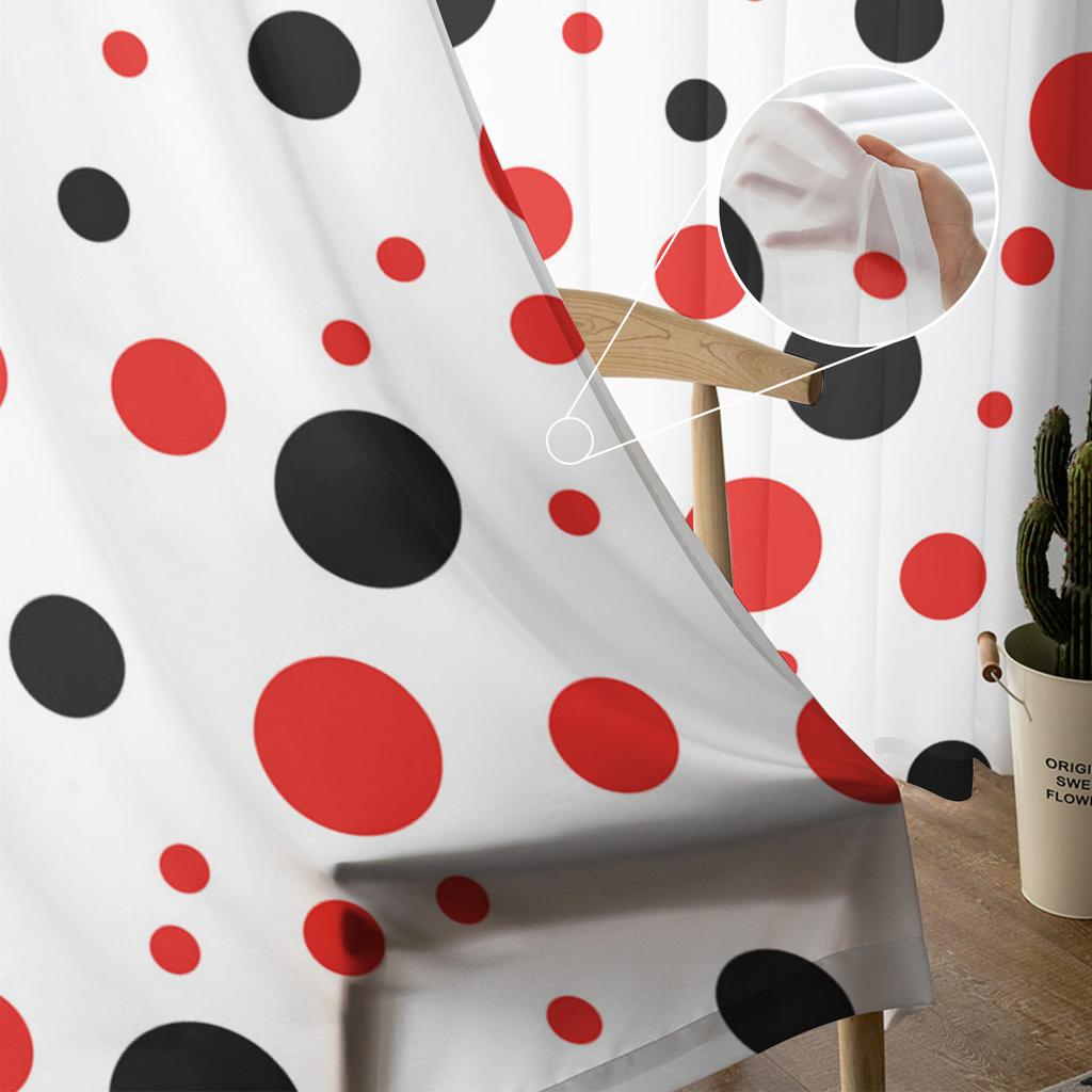Red And Black Dots White Sheer Window Curtains Bedroom Modern Chiffon Drape Tulle Valances Living Room Kitchen Voile Curtain