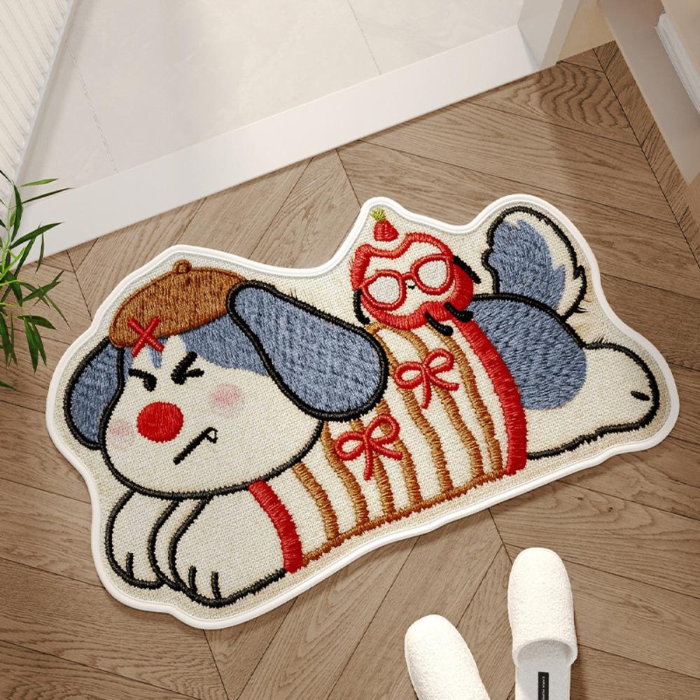 Cute Polka Dot Dog Puppy Doormat Multiple Sizes Non-slip Bathroom Carpet Water-absorbing Antifouling Bedroom Door Rug Home Decor