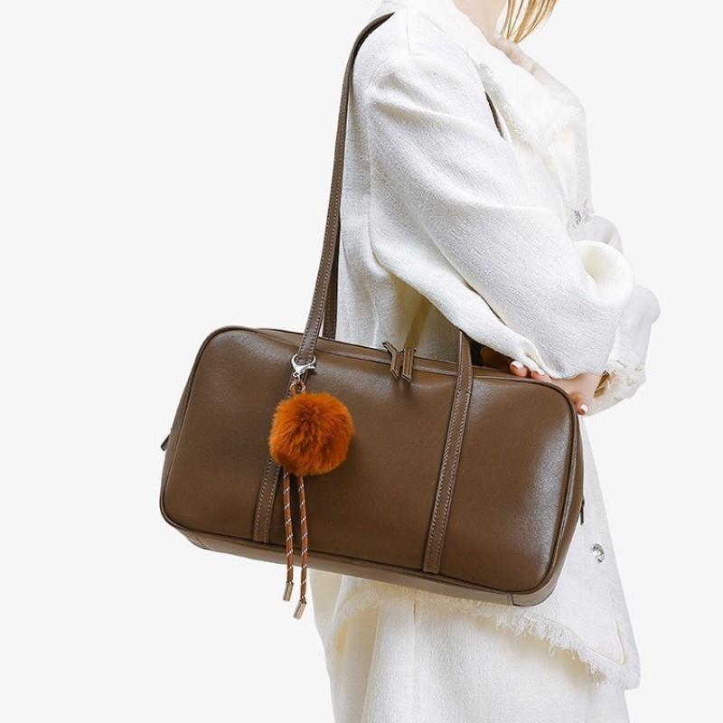 Genuine Leather Boston Bag Pillow North American College Style 2025 Commuter One-shoulder Underarm Cowhide Women's