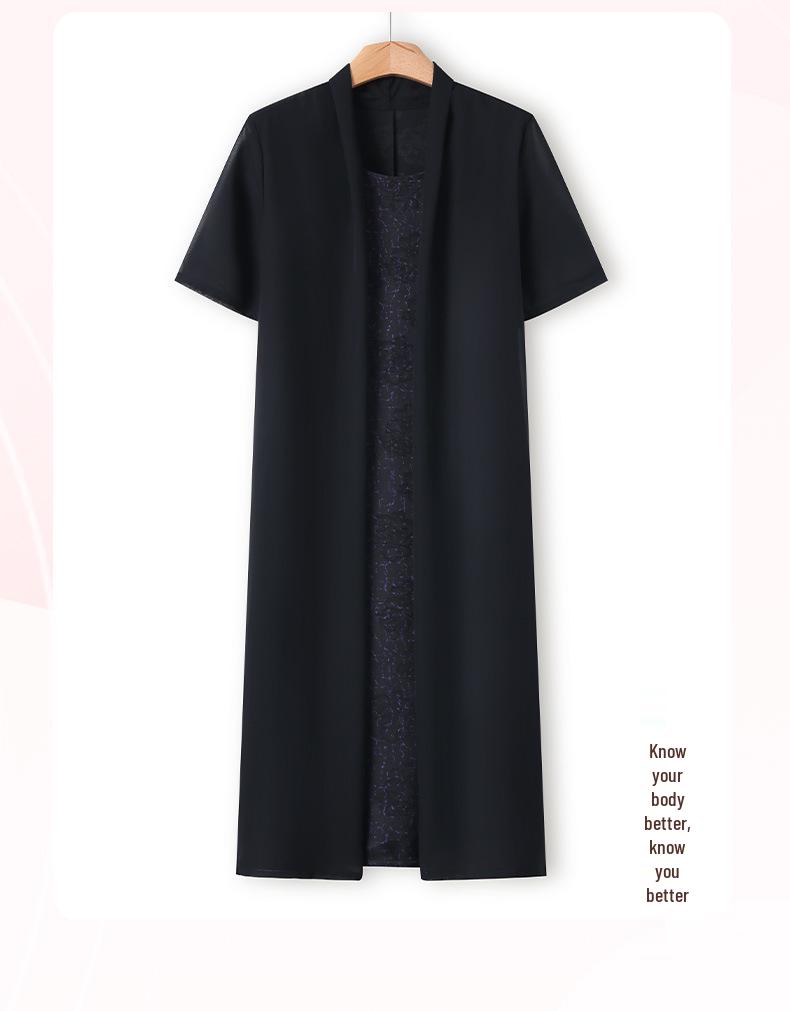 Summer Short Sleeve Two-Piece Slimming Dress for Middle-Aged and Elderly Women