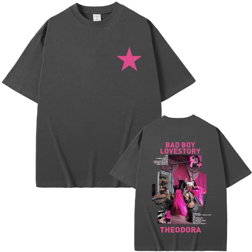 Rapper Theodora Mega Bbl Bad Boy Lovestory Grafik T-Shirt Herren Damen Popmusik T-Shirt Männlich Lässig Baumwolle T-Shirt