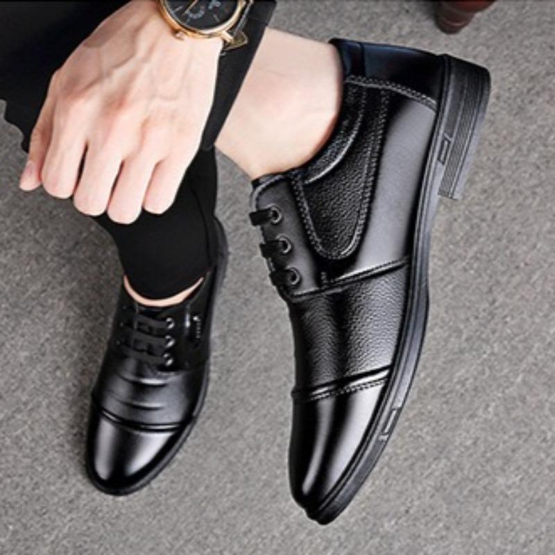Men's Cowhide Leather Shoes Lace-up Oxford Shoe Luxury Loafers Black Business Casual Dress Shoes High Quality Men Driving Shoes