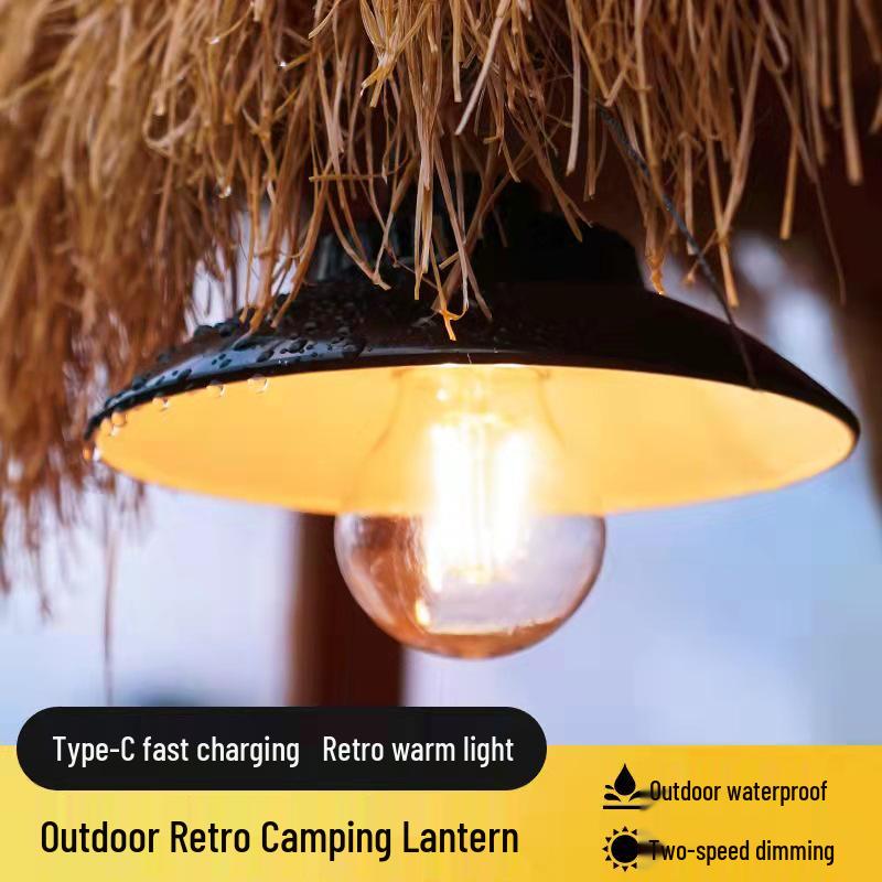 2022 Retro Waterproof Outdoor Camping Light with Type-C Charging – Perfect for Home Emergencies, Atmospheric Lighting, and Hanging.