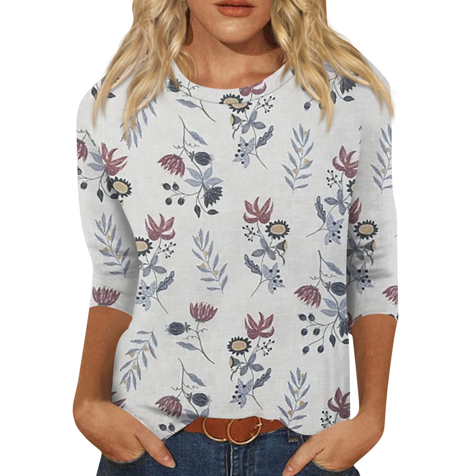 

Женская мода, повседневная свободная футболка с круглым вырезом и рукавами 3/4, женский топ, пуловер с рукавами три четверти, топ XL белый