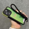 Candy Contrast Color Laser Wrist Strap Case For iPhone 14 15 16 17 Pro Max Frosted IMD Anti-Loss Cord Lanyard Soft Bumper Cover